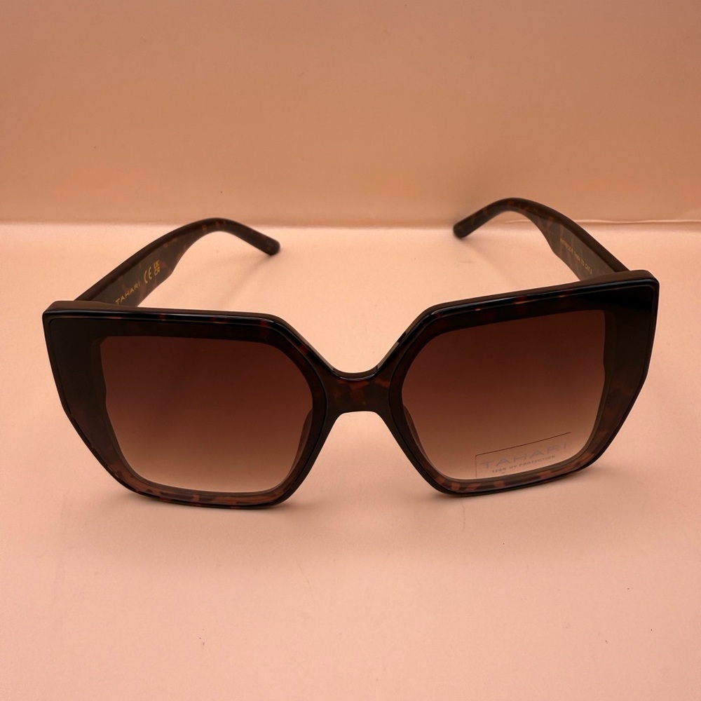 TAHARI TH904 TS Oversize Square Sunglasses Brown Tortoise Frame Gradient Lens